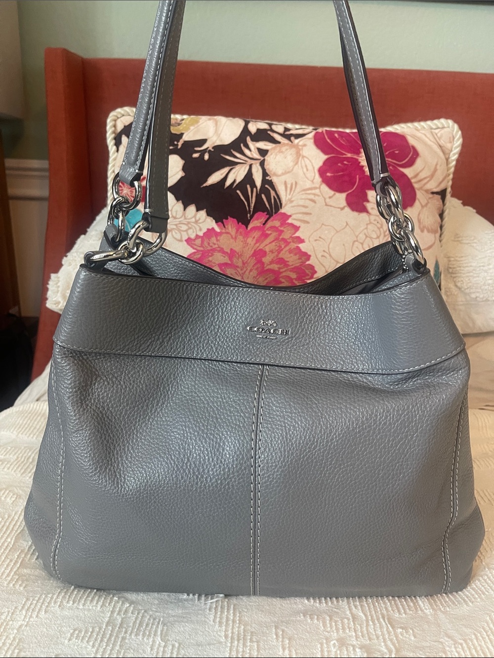 Coach Lexy Gray Pebbled Leather Hobo Shoulder Bag